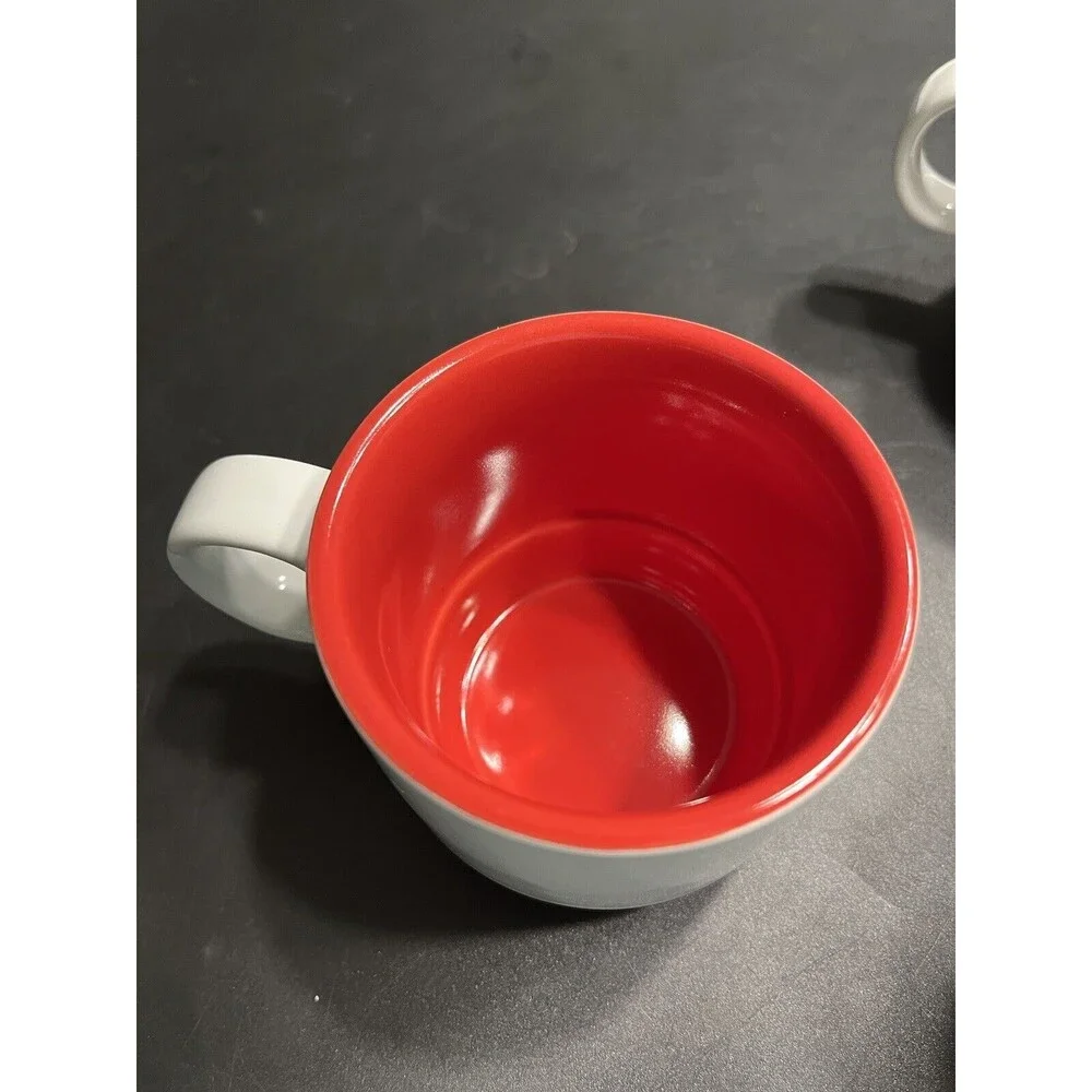 Set of 6 Crate & Barrel Stoneware Red White Stackable Coffee Mug Cups